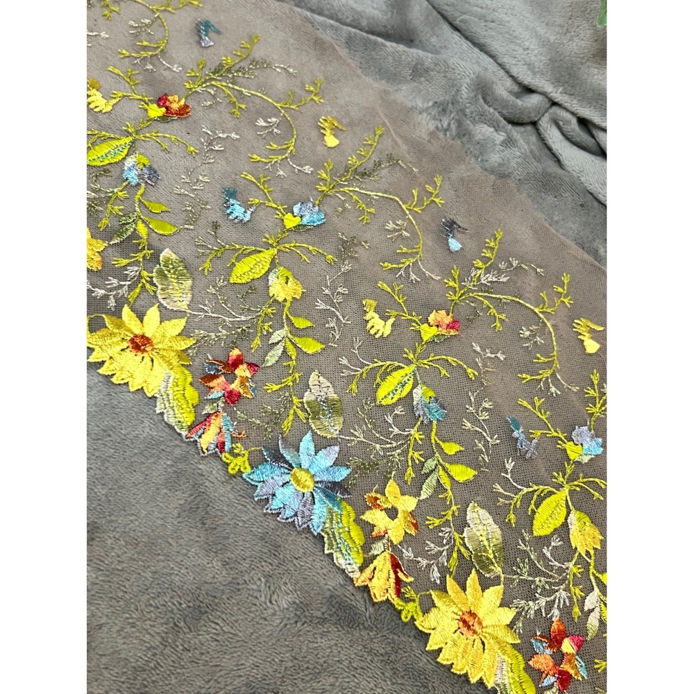Multicolor Floral Embroidered Tulle Lace 45" Boho Botanical Sewing Dress Trim